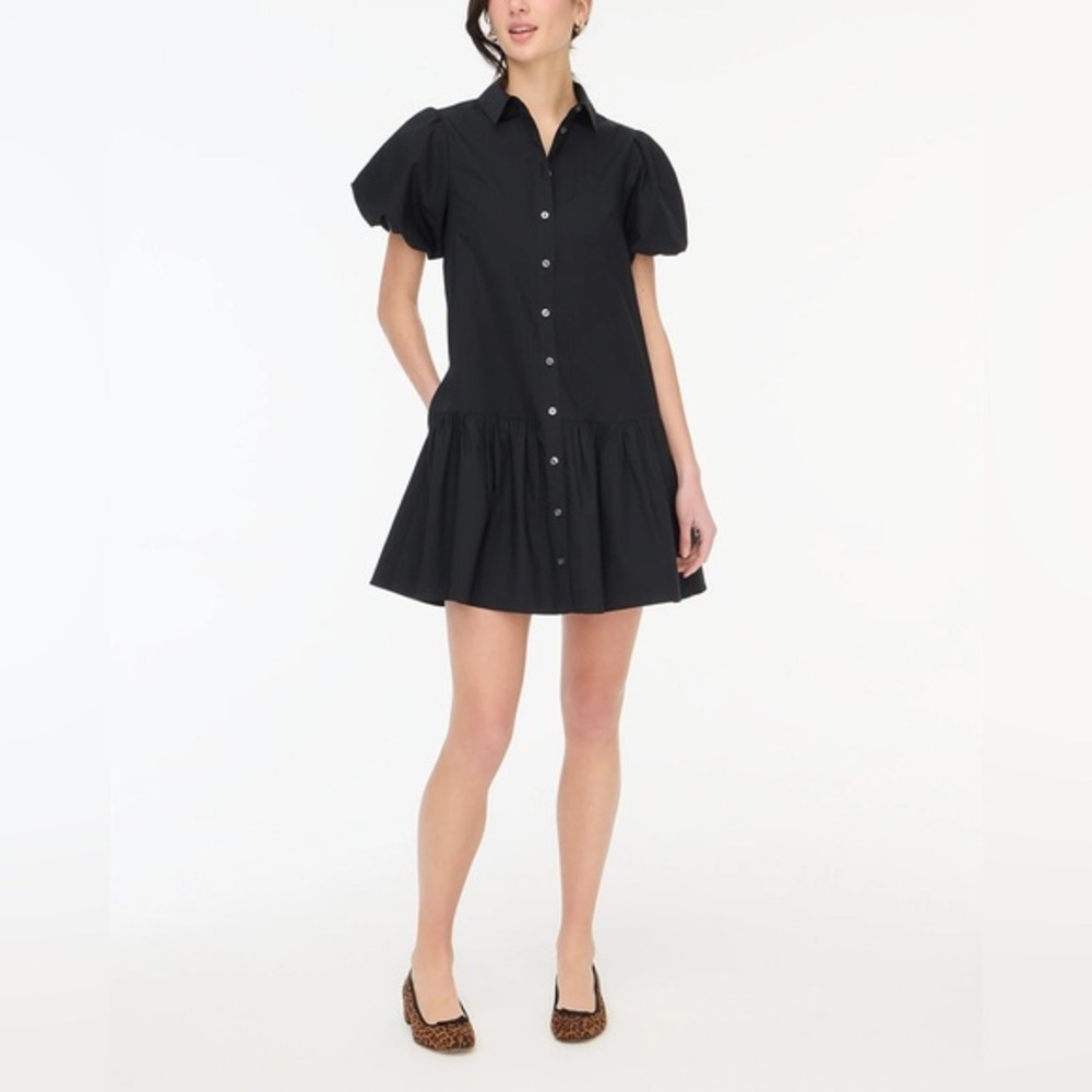NWT J. Crew Bubble-sleeve shirtdress in black petite